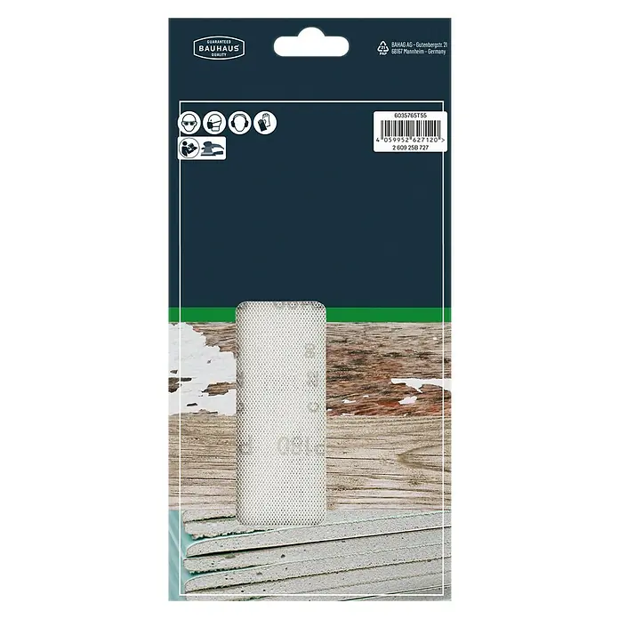 Craftomat Schleifnetz - 230 x 115 mm, Körnung: 180, 10 Stk. - Produktverpackung für Schleifgitter von Bauhaus, geeignet für Schleifarbeiten.