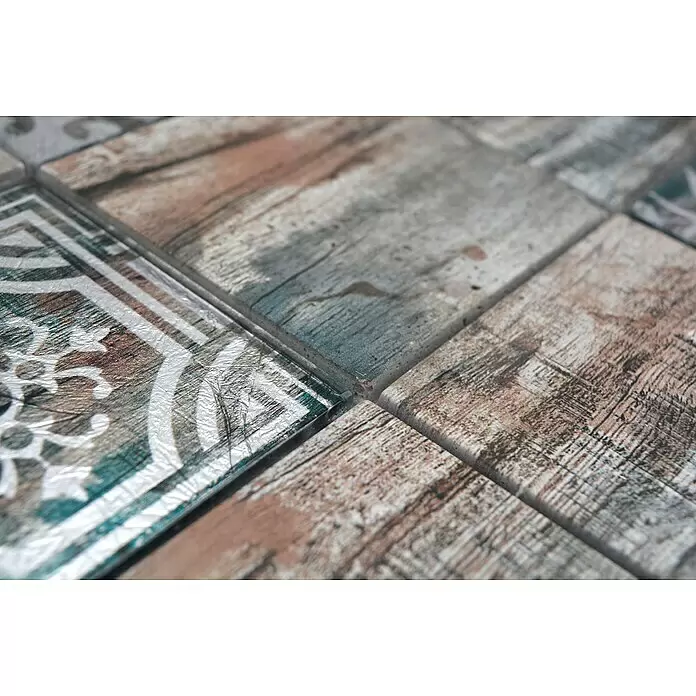 Mosaikfliese Quadrat Crystal Mix XCM WOOD 950 - 29,8 x 29,8 cm, Grau/Braun/Grün, Matt - Detailaufnahme