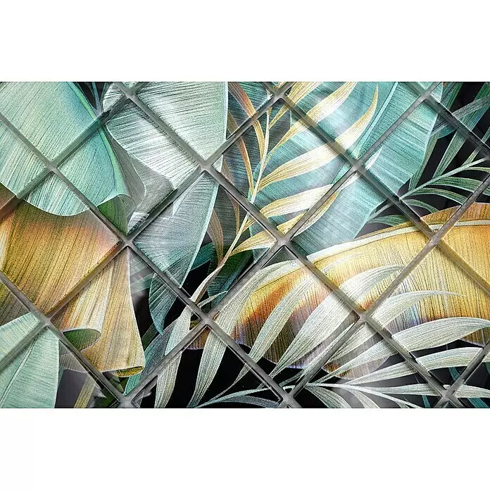 Mosaikfliese Quadrat Crystal Rain Forest XCM RF07 - 29,8 x 29,8 cm, Grün/Gelb, Glänzend - Detailaufnahme