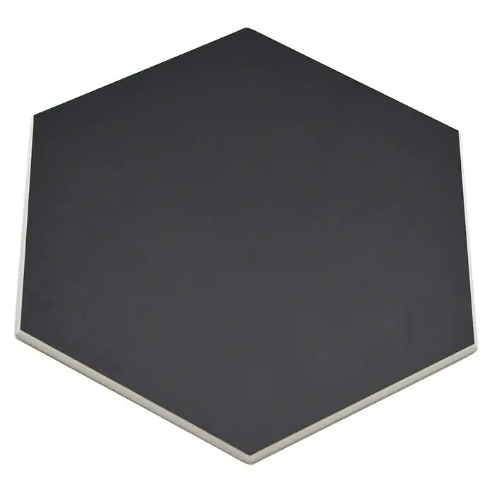 Selbstklebemosaik Hexagon Uni SAMT CHA4BL - 15,2 x 17,2 cm, Schwarz, Matt - Graue sechseckige Fliese mit matter Oberfläche und abgeschrägten Kanten, ideal für moderne Wand- und Bodengestaltungen.