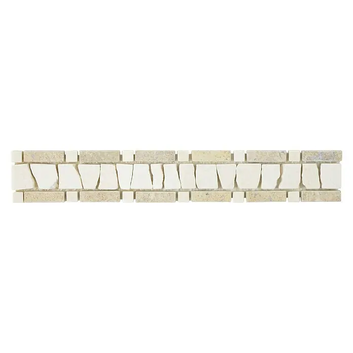 Fliesenbordüre Ladder BO LA BC07 - 30 x 5 cm, Mix Beige/Braun, Matt - Dekorative Bordüre aus Natursteinmosaik in Beige- und Weißtönen, ideal für stilvolle Wandgestaltungen und individuelle Akzente im Raum.