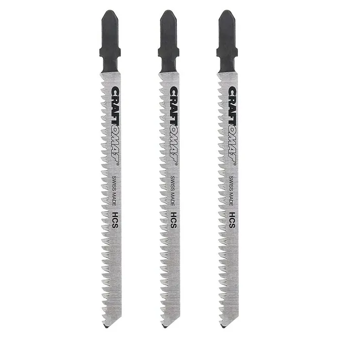 Craftomat Hoja de sierra de calar T 301 BCP - Vástago en T, 3 ud. - Tres hojas de sierra de calar Craftomat, fabricación suiza, material HCS. Para cortes precisos en madera y plástico, ideal para aficionados y profesionales.