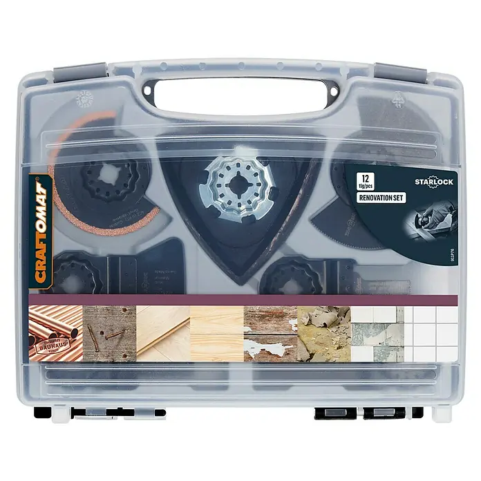 Craftomat Kit de accesorios - 7 ud., 7 pzs. - Set de accesorios multiherramienta Craftomat Starlock con 12 piezas para trabajos de renovación. Apto para diversas aplicaciones en el hogar.