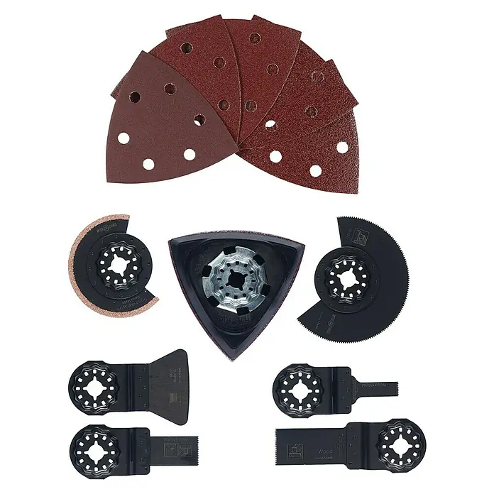 Craftomat Kit de accesorios - 7 ud., 7 pzs. - Surtido de hojas para herramientas oscilantes y papel de lija, ideal para proyectos de renovación y bricolaje.