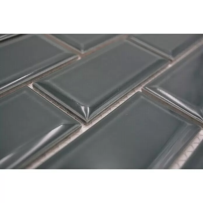 Mosaikfliese Metro Uni CG M15G - 29,1 x 29,6 cm, dunkelgrün, Glänzend - Detailaufnahme