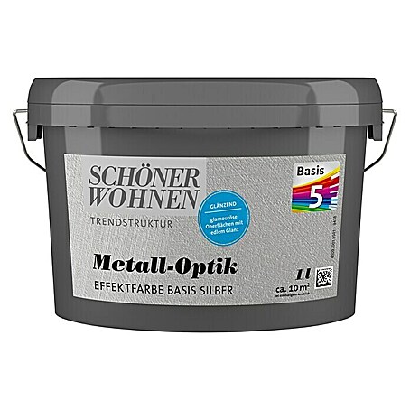 SCHÖNER WOHNEN-Farbe Trendstruktur Effektfarbe Mischbasis Basismischfarbe (Metalloptik, Silber, 1 l, Glänzend)
