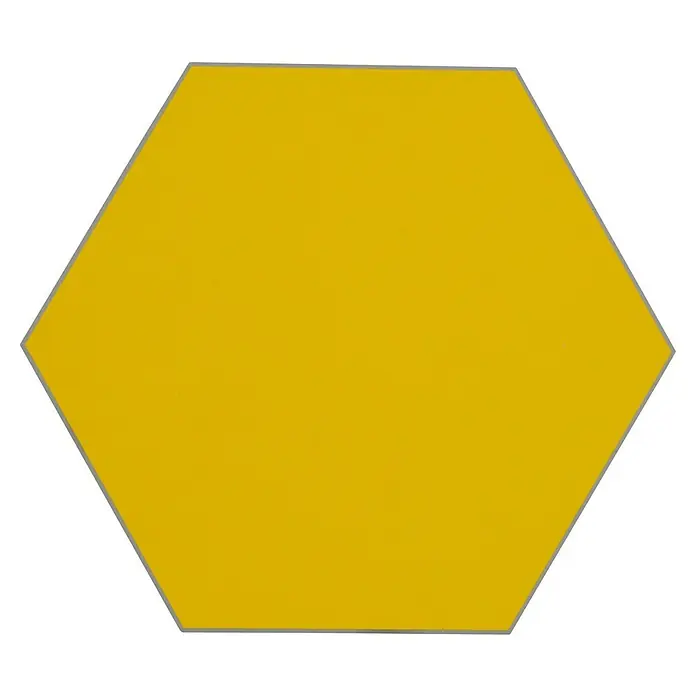 Selbstklebemosaik Hexagon Uni SAMT CHA2Y - 15,2 x 17,2 cm, Gelb, Matt - Gelbe sechseckige Fliese mit einem schlanken, grauen Rand, ideal für moderne und stilvolle Innenräume. Perfekt, um jedem Raum Farbe zu verleihen.