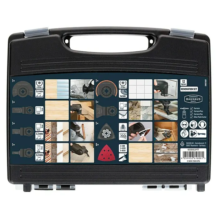 Craftomat Kit de accesorios - 7 ud., 7 pzs. - Caja de herramientas con juego de renovación de 12 piezas de Bauhaus, incluyendo accesorios Starlock para varias aplicaciones.