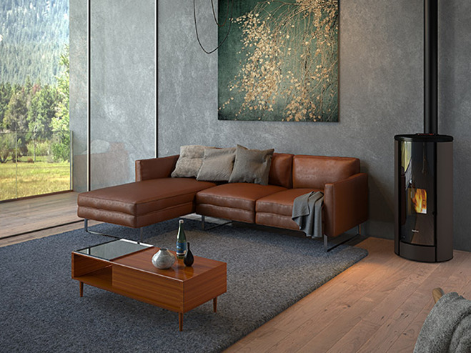 Hochwertiges Wohnzimmer mit Modernem Holzofen