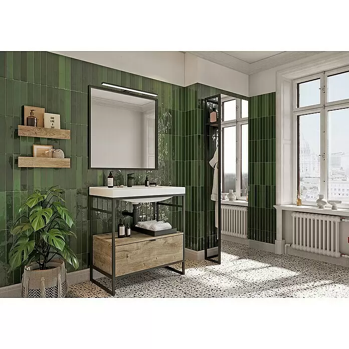 Inspira Badmöbel-Set DD2 - 7 -tlg., 100 cm, White/Canela Oak/Black, Form: Rund - Stimmungsaufnahme