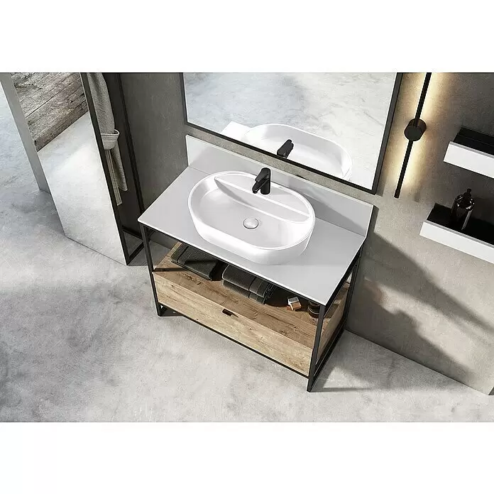 Inspira Badmöbel-Set BC1 - Gesamtbreite Badmöbel: 100 cm, White/Canela Oak/Black, Matt, 10 -tlg. - Stimmungsaufnahme