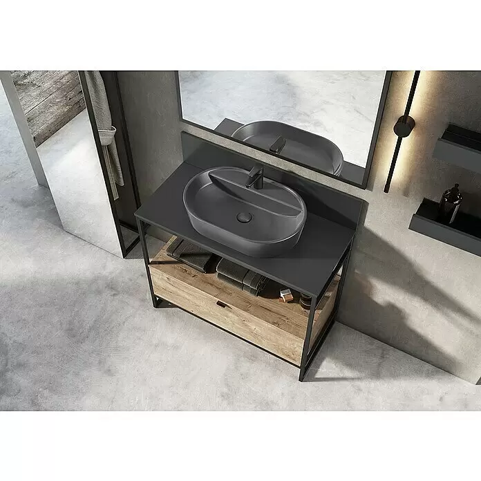 Inspira Badmöbel-Set BC2 - Gesamtbreite Badmöbel: 100 cm, Anthracite/Canela Oak/Black, Matt, 10 -tlg. - Stimmungsaufnahme