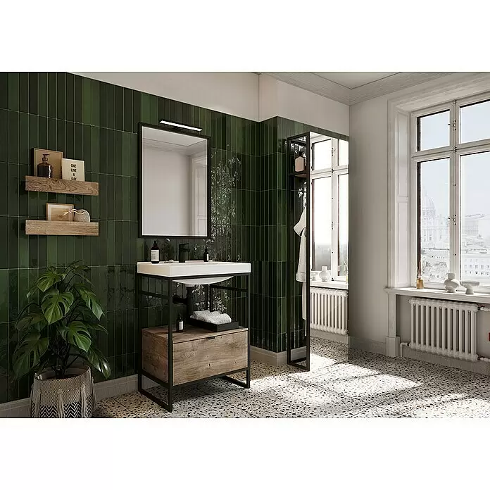 Inspira Badmöbel-Set DB1 - 7 -tlg., 60 cm, White/Canela Oak/Black, Form: Rechteckig - Stimmungsaufnahme