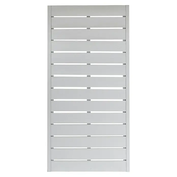Andrewex Sichtschutzelement Faro - 90 x 180 cm, Grau - Eine Nahaufnahme eines weißen Paneels mit horizontalen Lamellen, ideal für moderne Innenarchitektur und stilvolle Raumgestaltung.