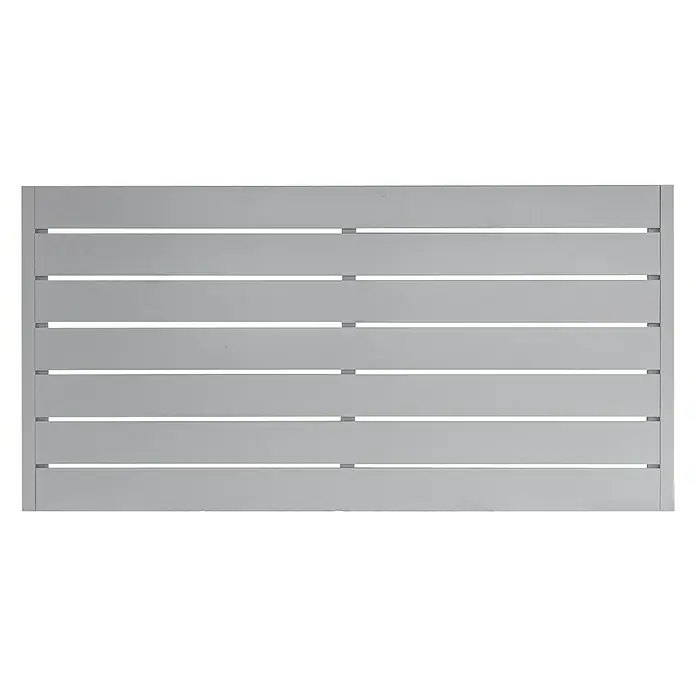 Andrewex Sichtschutzelement Faro - B x H: 180 x 90 cm, 180 x 90 cm, Grau - Nahaufnahme eines modernen, grauen horizontalen Lamellenzaunfelds, ideal für stilvolle Grundstücksbegrenzung und Privatsphäre im Außenbereich.
