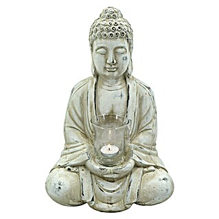 Buddha mit Teelichtglas (L x B x H: 25 x 19 x 40 cm, Creme, Terracotta)