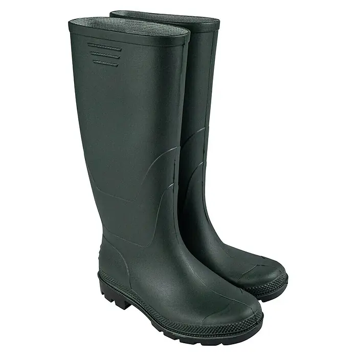 Gartenstiefel - Schuhgröße: 47, Grün - Paar dunkelgrüne Gummistiefel. Ideal für Gartenarbeit, Landwirtschaft und andere Outdoor-Aktivitäten, die wasserfestes Schuhwerk erfordern.