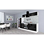 Respekta Premium Composición de cocina (Ancho: 300 cm, Con dispositivos eléctricos, Negro de alto brillo)