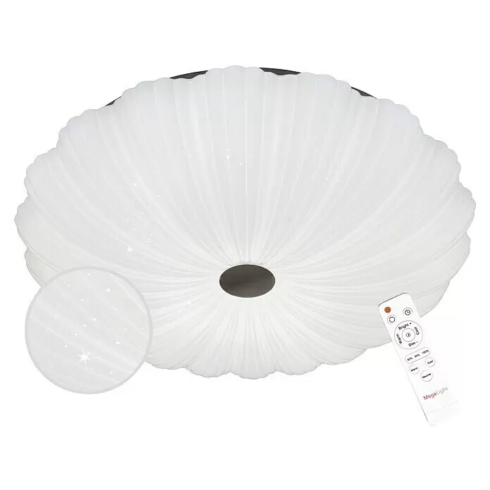 MegaLight LED-Deckenleuchte rund SHINING CORAL - 24 W, Ø x H: 49 x 9,5 cm, Weiß, Mehrfarbig - Weiße Plafondleuchte mit Faltendesign, Glitzereffekt und Fernbedienung.