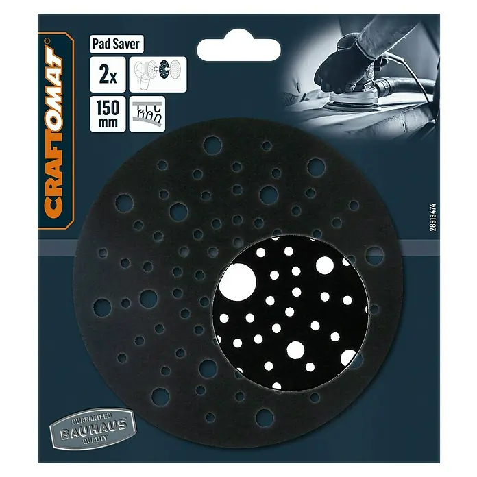 Craftomat Zwischenscheibe - Durchmesser: 150 mm, Passend für: Exzenterschleifer - Pad Saver 2er-Pack, 150 mm Durchmesser, für Schleifmaschinen. Schützt Schleifteller und verlängert die Lebensdauer. Bauhaus Qualität garantiert.