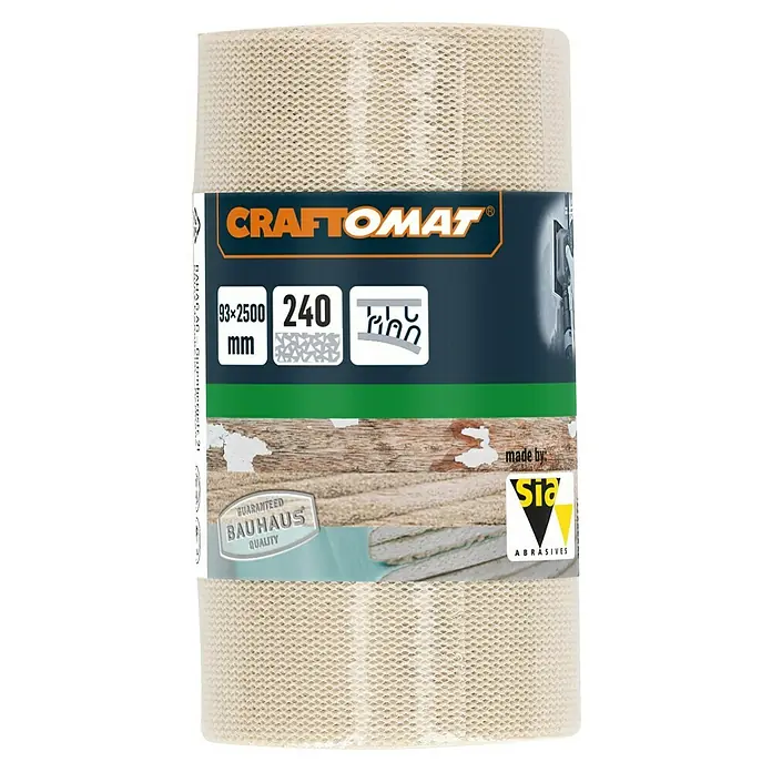 Craftomat SchleifrolleKörnung: 240, Breite: 93 mm - Abbildung einer Rolle CRAFTOMAT Schleifgitter, ideal für Schleifarbeiten. Die Körnung 240 sorgt für ein feines Schleifergebnis.