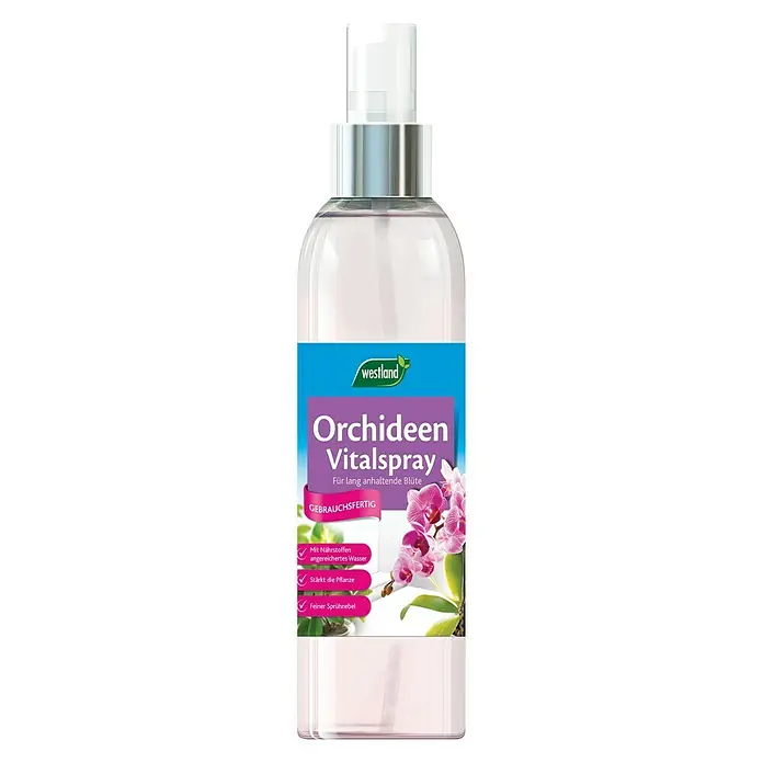 Westland Orchideen-Nahrung - 250 ml - Abbildung einer Sprühflasche Westland Orchideen Vitalspray zur Pflege und Vitalisierung von Orchideen, mit Nährstoffen für langanhaltende Blüten.
