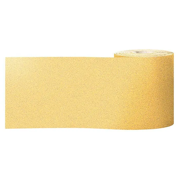 Craftomat SchleifpapierKörnung: 80, 93 x 5.000 mm - Eine Rolle Schleifpapier mit einer gelben, genoppten Oberfläche. Ideal für Heimwerker- und Schleifarbeiten, um Oberflächen zu glätten.