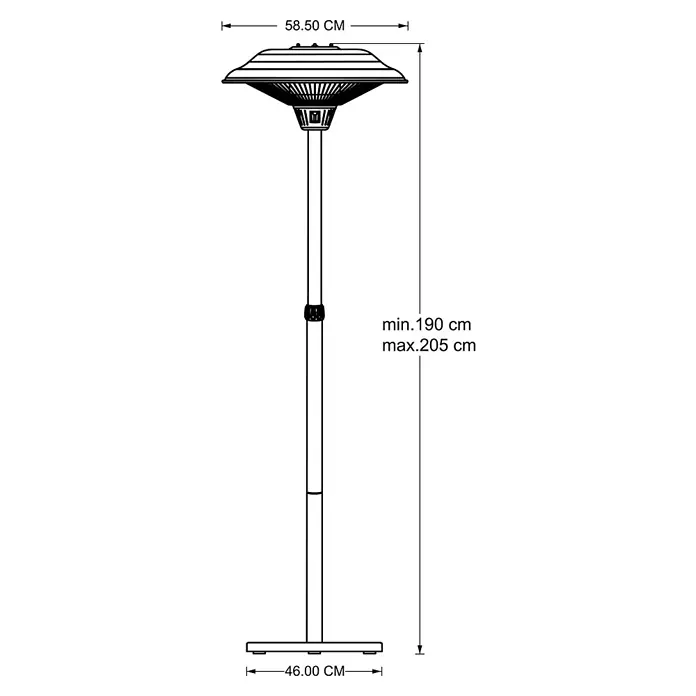Voltomat HEATING Halogen-Heizstrahler - 46 x 46 x 205 cm, 2.100 W, Silber - Schwarzes Rechteck, minimalistisches Design. Ideal für Hintergründe oder zur Textüberlagerung, schlicht und elegant.