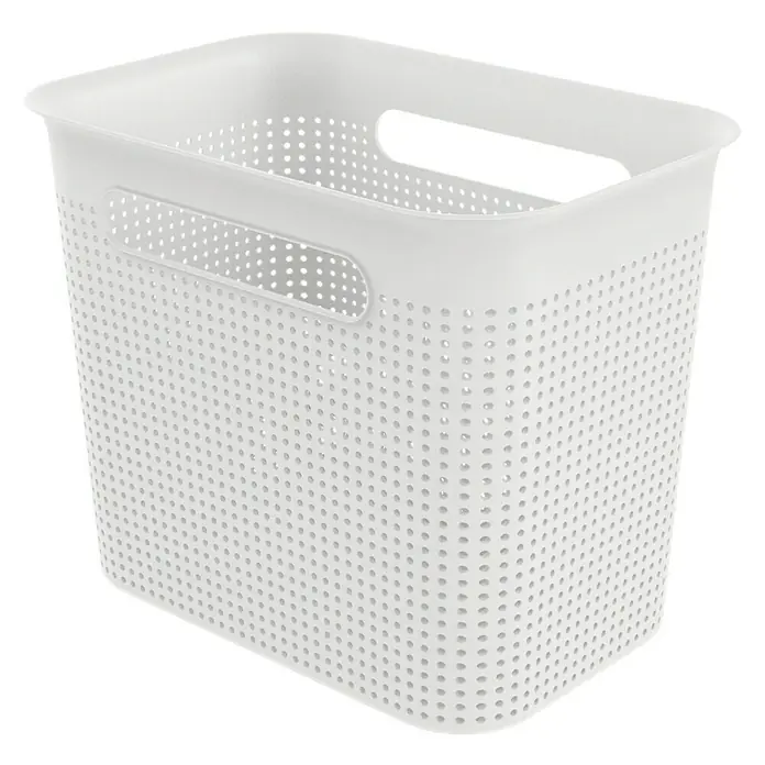 Rotho Aufbewahrungsbox Brisen - L x B x H: 26,2 x 18 x 21,1 cm, Kunststoff, Weiß - Weißer, perforierter Kunststoffkorb mit Griffen zur Aufbewahrung und Organisation von Gegenständen im Haushalt.