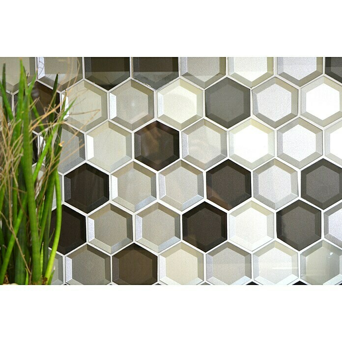 Mozaik pločica Hexagon Crystal XBH HX159  (22,5 x 26,5 cm, Smeđe-bijele boje, Sjaj) | BAUHAUS