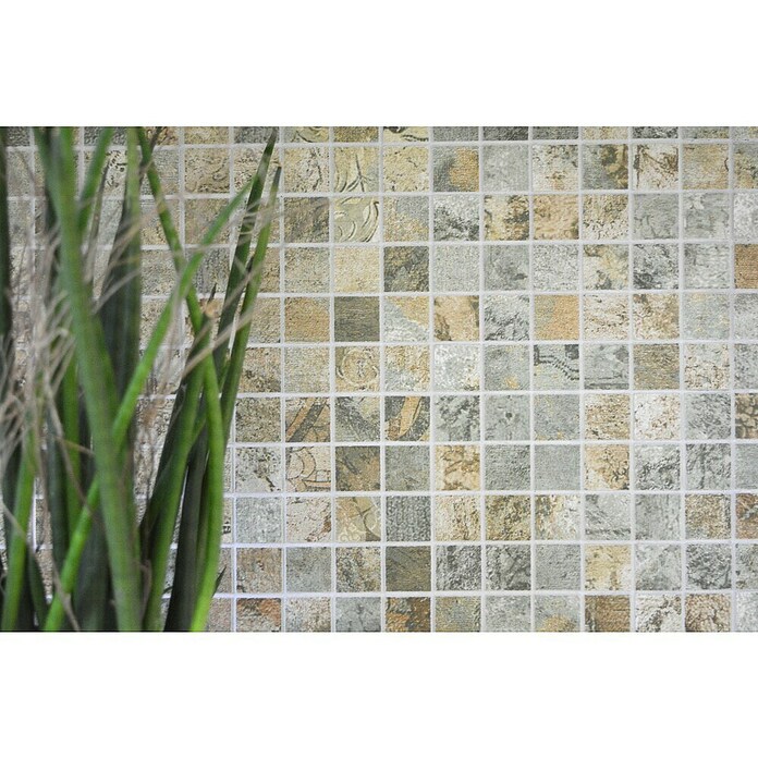 Mozaik pločica Quadrat Curtain 25 Mix CB 25BBG  (29,5 x 29,5 cm, Zelena/Bež/Smeđa, Mat) | BAUHAUS