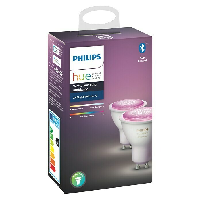 Philips Hue LED-Leuchtmittel-Set White & Color AmbianceGU10, 4,3 W, RGBW, Dimmbar, 2 Stk. Front View