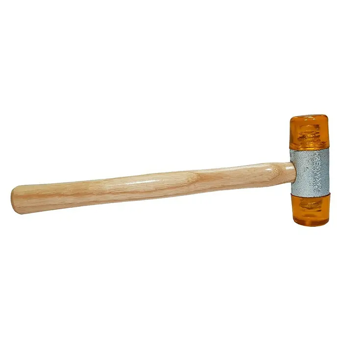 Heka Schonhammer - 330 g, Eschenholz, Durchmesser Kopf: 32 mm - Ein orangefarbener Schonhammer mit Holzgriff, ideal für Werkstattarbeiten und Heimwerkerprojekte. Robuster, vielseitiger Hammer für präzise Schläge.