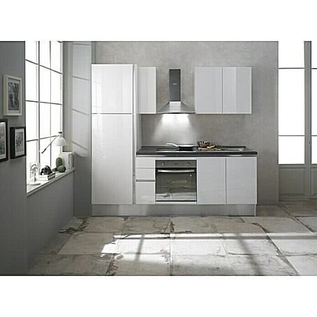 Marinelli Cucine Vormontierte Küchenzeile Giulia (Breite: 245 cm, Weiß, Mit Elektrogeräten, Dekor Arbeitsplatte: Marmoroptik, Spüle rechts)