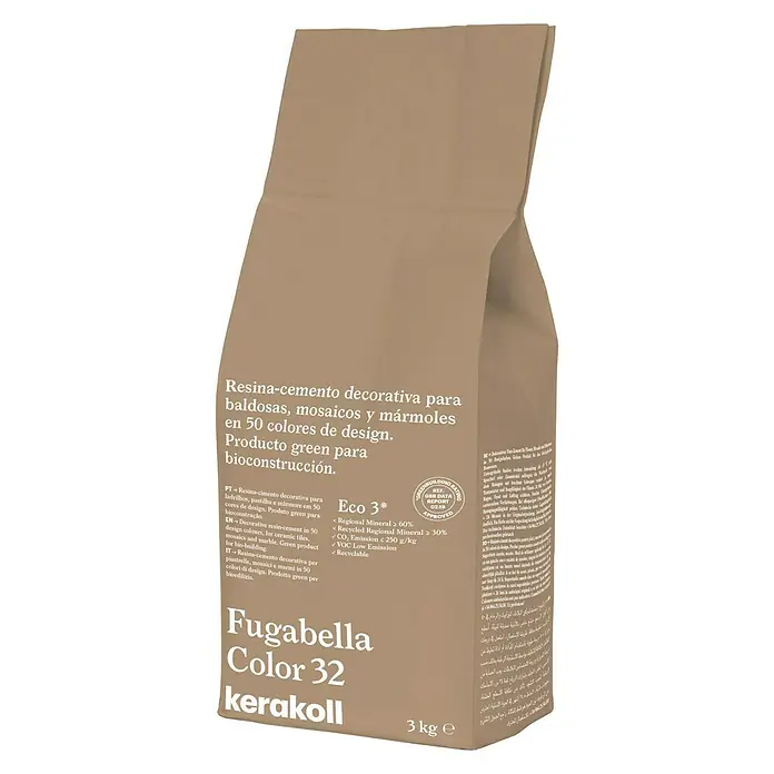 Kerakoll Mortero para juntas - cemento Fugabella - Color: 32, 3 kg - Imagen de un paquete de Fugabella Color 32 Kerakoll. Cemento de resina de alta calidad para baldosas, mosaicos y mármol en 50 diseños.