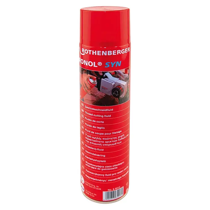 Rothenberger Industrial Gewindeschneidfluid RONOL - 600 ml - Bild einer Sprühdose Rothenberger Ronol Syn Gewindeschneidfluid, ein Schneidöl für saubere Gewinde und präzise Schnitte.