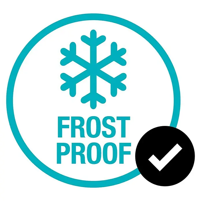 Gardena Viereckregner Aqua M - Max. Regnerfläche: 110 m² - 250 m² - Frostsicheres Produkt-Symbol mit Schneeflocke und Häkchen, das bestätigt, dass das Produkt Frost standhält und somit widerstandsfähig ist.