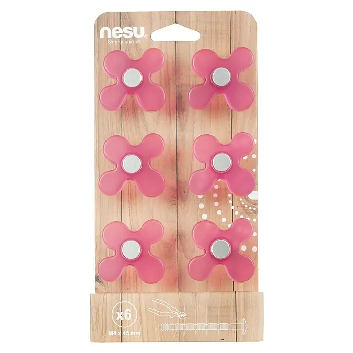 Nesu Tirador para muebles Flor fucsia 6 uds. - L x An x Al: 4,3 x 3,8 x 2,6 cm - Pomos decorativos para muebles en forma de flor de nesu, juego de seis piezas. Ideal para habitaciones infantiles o para personalizar muebles.
