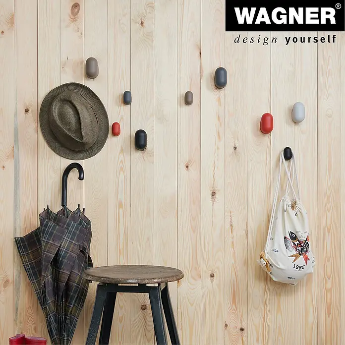 Wagner System Garderobenhaken-Set PILL - L x B x H: 37 x 31 x 51 mm, Schiefergrau, Lichtgrau, 4 Stk. - Wandgarderobe mit farbenfrohen Knöpfen, die als Haken dienen, ideal für Hüte, Taschen und Schirme. Praktisch und dekorativ!
