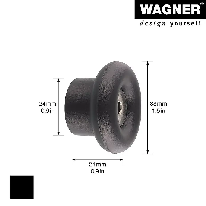 Wagner System Garderobenhaken-Set DOT - Ø x H: 50 x 30 mm, Schwarz, 4 Stk. - Nahaufnahme eines schwarzen Wagner Möbelknopfs mit Größenangaben.