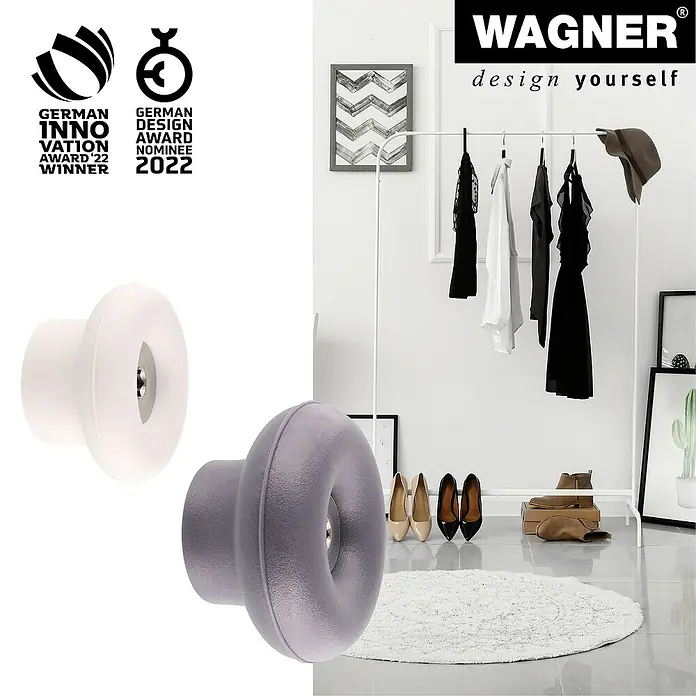 Wagner System Garderobenhaken-Set DOT - Ø x H: 50 x 30 mm, Schiefergrau, Lichtgrau, 4 Stk. - Zwei innovative Möbelknöpfe von Wagner, ausgezeichnet mit dem German Innovation Award 2022 und nominiert für den German Design Award.