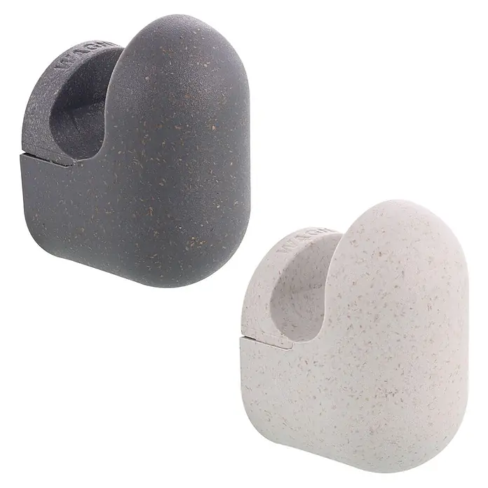 Wagner System Garderobenhaken-Set PILL - L x B x H: 37 x 31 x 51 mm, Schiefergrau, Lichtgrau, 4 Stk. - Zwei WAGNER Möbelgleiter in Grau und Weiß sind auf schwarzem Hintergrund zu sehen. Diese Möbelgleiter schützen Böden zuverlässig vor Kratzern.