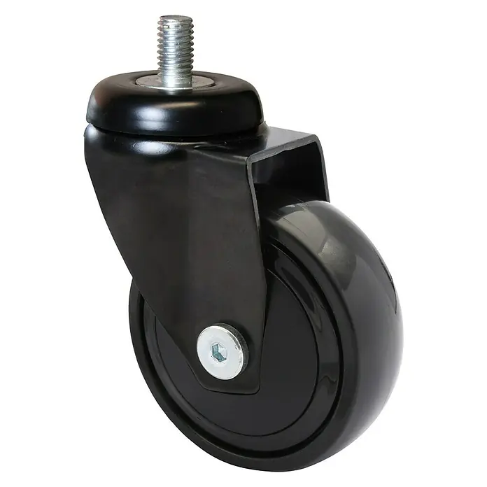 Wagner System Design-Lenkrolle 3C - Durchmesser Rollen: 75 mm, Traglast: 75 kg, Mit Gewindestift - Schwarze Lenkrolle mit Gewindestift für Möbel und Geräte.