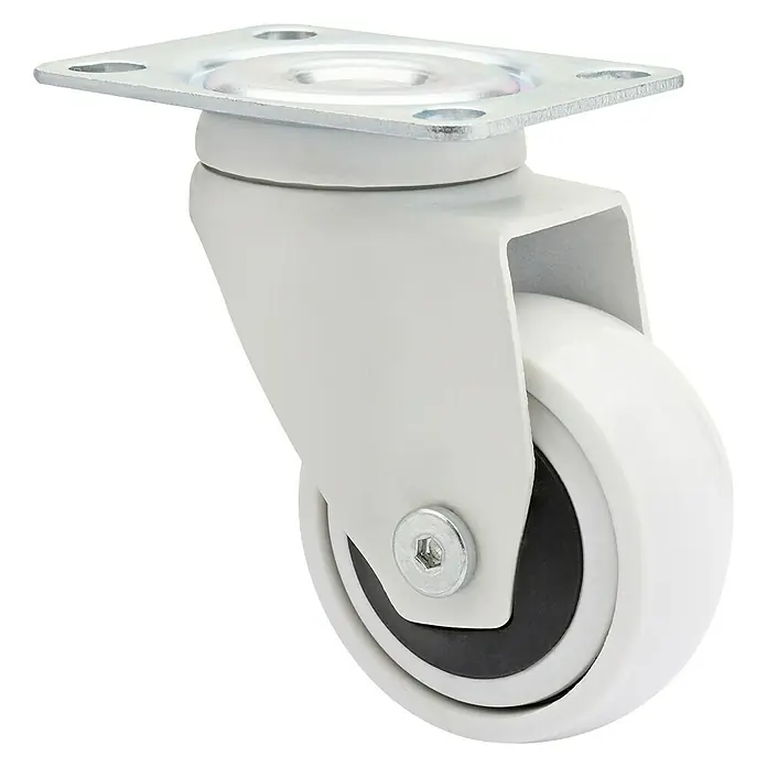 Wagner System Design-Lenkrolle 3C - Durchmesser Rollen: 50 mm, Traglast: 50 kg, Mit Platte und Feststeller, Weiß - Schwenkrolle mit Stahlplatte und grauem Gehäuse für eine einfache und flexible Bewegung von Möbeln und Geräten.