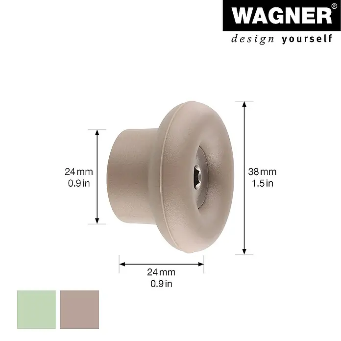 Wagner System Garderobenhaken-Set DOT - Ø x H: 50 x 30 mm, Taupe, Blassgrün, 4 Stk. - Nahaufnahme eines Möbelknopfs mit Größenangaben, perfekt für DIY-Projekte und Möbeldesign.