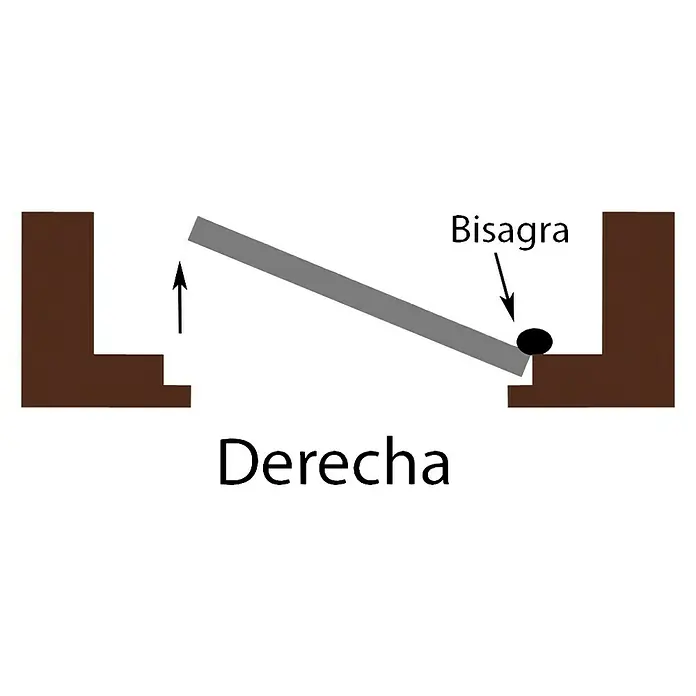 BHS Málaga Puerta de entrada interior - 82,5 x 203 cm, Derecha, Semiblindada - Diagrama de una puerta que se abre hacia la derecha, con el punto de pivote simbolizado por una bisagra.