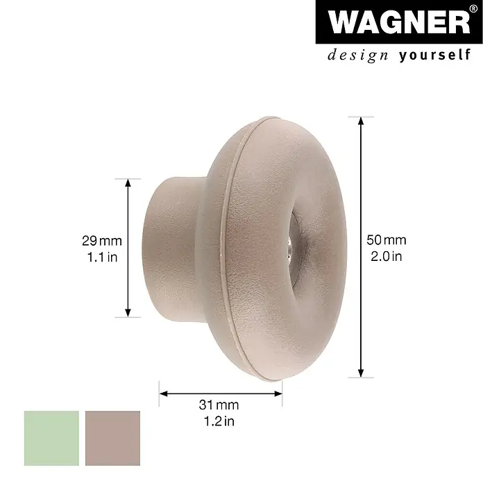 Wagner System Garderobenhaken-Set DOT - Ø x H: 50 x 30 mm, Taupe, Blassgrün, 4 Stk. - Nahaufnahme eines Möbelknopfs mit Maßen, hergestellt von WAGNER. Designen Sie Ihre Möbel selbst mit diesem stilvollen Accessoire.