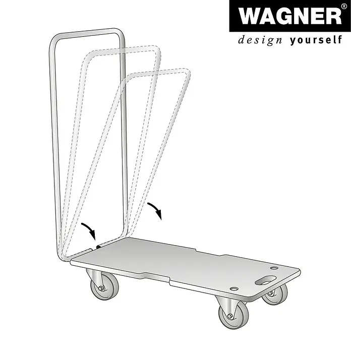 Wagner System Transportroller MM1345 - L x B x H: 740 x 365 x 110 mm, Traglast: 300 kg, Holz - Produktbild eines Wagner Transportrollers mit klappbarem Griff, ideal für den einfachen und flexiblen Transport von Gegenständen.