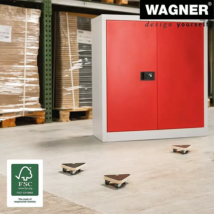 Wagner System Transportroller MM1314 - L x B x H: 140 x 140 x 43 mm, Traglast: 100 kg, Holz, Braun - Stimmungsaufnahme
