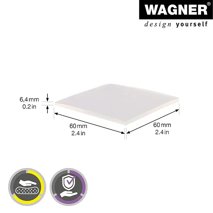 Wagner System Filzgleiter - B x L: 60 x 60 mm, Kleben, 4 Stk. - Produktbild von Wagner Möbelgleiter mit den Maßen 60x60x6,4mm zur Veranschaulichung der Größe.